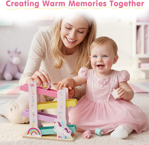 1 4 2 Lehoo Castle Wooden Car Ramp Toys for Year Old Girl Birthday Gifts, Unicorn Montessori Toys for One Year Old