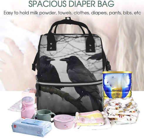 DWVTSLH Backpack Mummy Backpack Crow Birds Diaper Bag Multifunction Nappy Bags Waterproof Large Capacity Travel