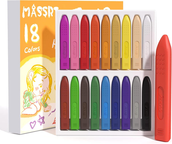 Triangle Jumbo Crayons for Toddlers, 18 Colors Mess Free Unbreakable Crayon Gifts,