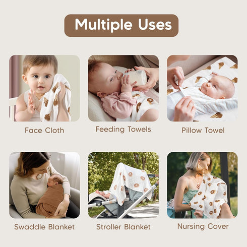 6-Pack (27" 27") 3-Layer Maliton Muslin Swaddle Blankets for Newborn, Breathable Receiving Blanket x Soft Baby Blankets