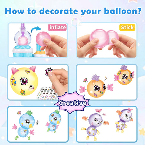 195PCS 3D 3+ BTEC Princess Blue DIY Balloon Animals Craft Kit with Pump, DIY Sticky Balloon Maker Toy with Bouncy