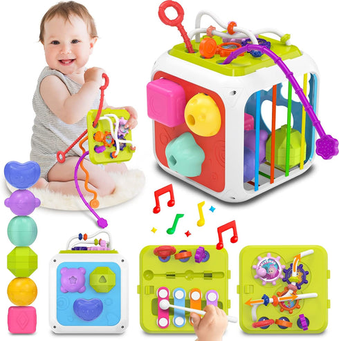 Montessori Toys for 1 Year Old Girls Boys, Baby Sorter Activity Cube, 7-in-1 Developmental Learning Toys