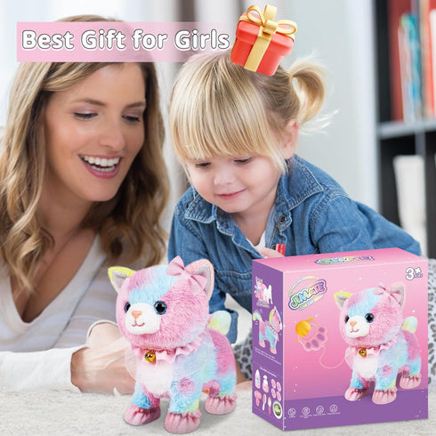 Jimate Interactive Electronic Plush Toy Walking and Barking Robot Cat Plush Cat Remote Control Kitten for Girls