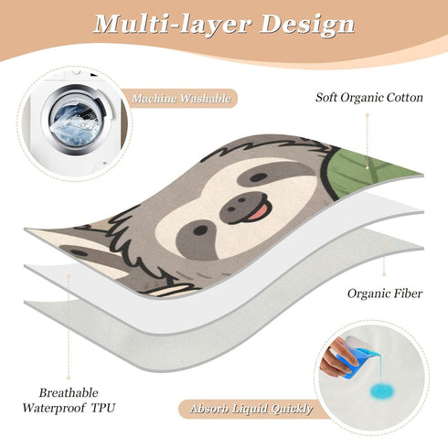 siphylline 52" 34" Cute Cartoon Sloth Brown Extra Large Resuable Baby Bed Pad Highly Absorbent Diaper Changing Pad