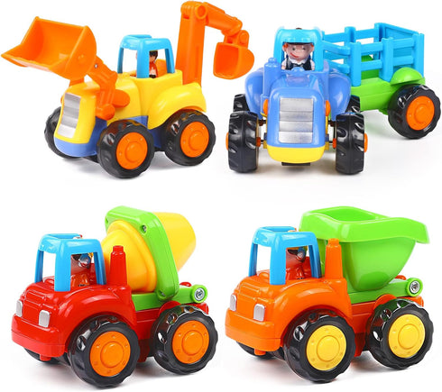 Inertia Toy Early Educational Toddler Cars, Friction Powered Push and Go Vehicles for Kids, 4PCS Gift Set