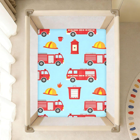 CZXW 52" 28" Cartoon Fire Engine Crib Sheets Fitted x Natural Cotton Soft & Breathable for Baby Crib Mattress