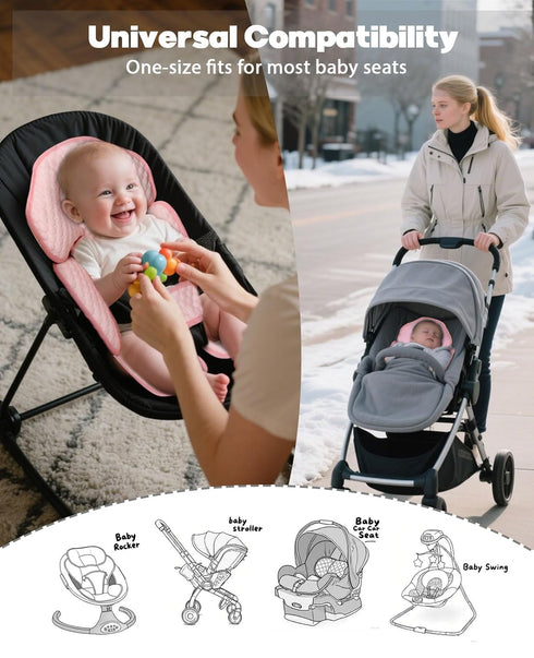 2-in-1 Infant Car Seat Insert, Reversible Baby Carseat Cushion for Newborns Toddlers Head & Body Support Pad