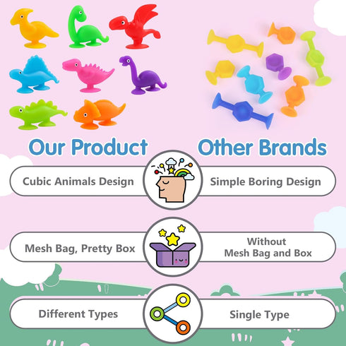 Baby Suction Cups - 16PCS Silicone Dinosaur Sucker Toys with Eggshell Storage, Sensory Bath Toys for Ages 4-8