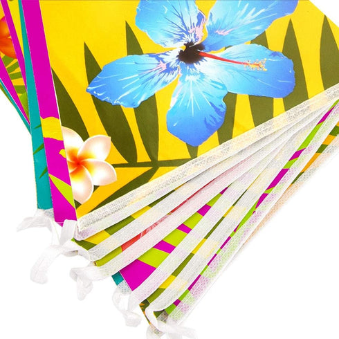 FEPITO 4 Pack Hawaiian Bunting Banner - Luau Party Tropical Decorations, Total Length 12 Meters