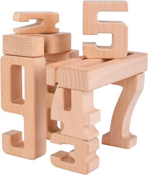 Lasoba 1-10, 10 3 Wooden Number Building Blocks, Large Digit Blocks Pcs Math Blocks Number Toys for Kids, Educational