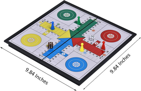 Set 9.84 Inches Magnetic Ludo Board Game with Folding Board Classic Travel Games for Kids and Adults
