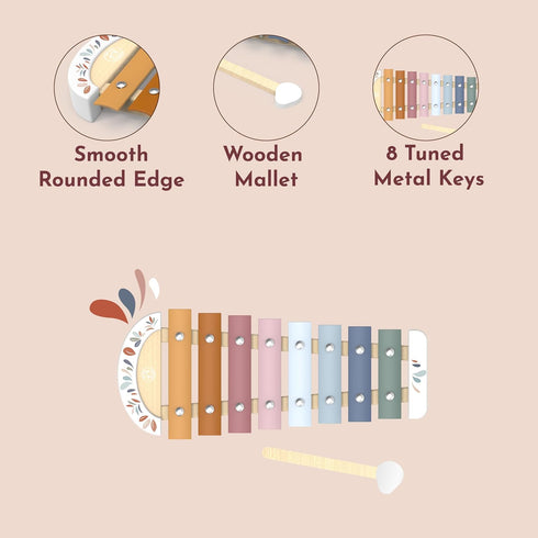 8 1+ SPEEDY MONKEY Colorful Xylophone Tuned Metal Keys with Wooden Mallet, Safe Musical Toy for Toddlers Years