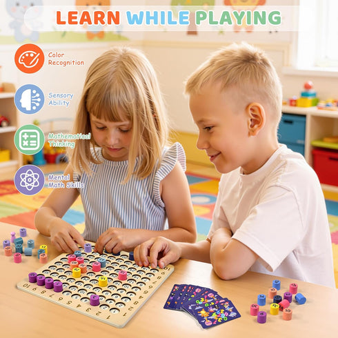 BUZIFU Wooden Montessori Multiplication Board Game: Math Educational Toys Multiplication Table Board Game Montessori
