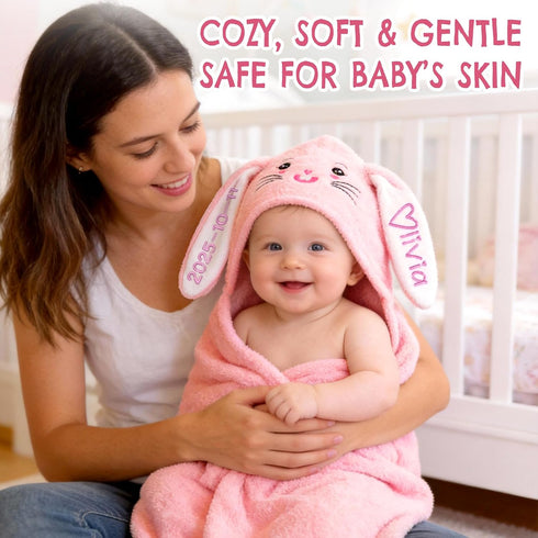Custom Bunny Hooded Bath Towel with Name Personalized Kids Bath Towel for Toddlers & Babies Soft, Absorbent Cotton