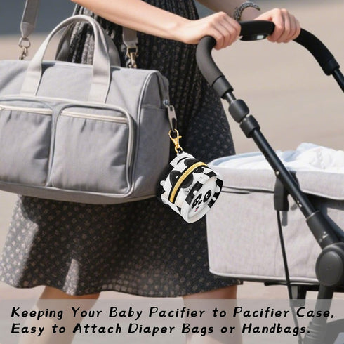 Panda Round Pacifier Storage Case with Zipper, Portable Pacifier Case for Travel, Diaper Bag & Purse, Pacifier