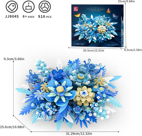 NERCISU Sets, 8-12 (917 Blue Flowers Bouquet Building Artificial Flower Botanical Collection, Home Decor Office Wall