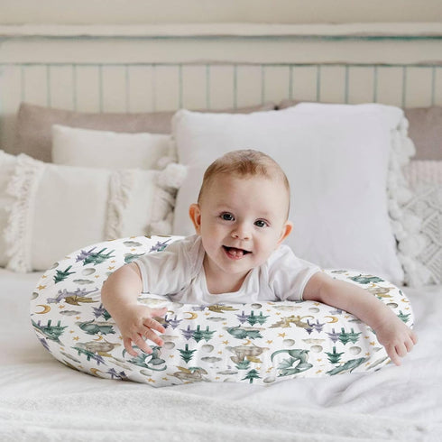 HawSkgFub Watercolor Cute Dragon Fairy Tale Nursing Pillow Cover for Baby Boys, Cloud Moon Star Dragons Egg