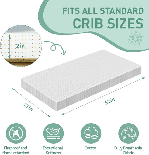 52 27 Mattress,100% (2inch, 52 27) Gwydre * Washable Crib & Toddler Washable High Density Memory Foam, Toddler Bed