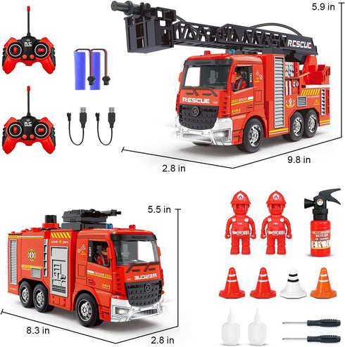 Leopmase Set, 2 2 4 Remote Control Fire Truck, RC Fire Truck Toy Firetruck with Fire Extinguisher, Dolls, Traffic