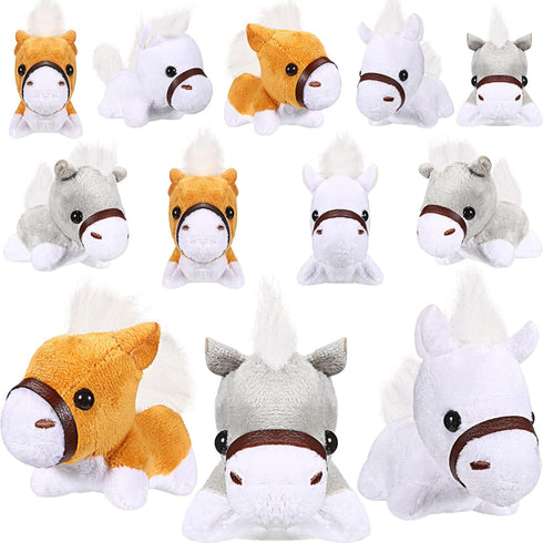 Stuffed Horse - 12 Pieces Assorted Toy Figures, Plush Animals for Holiday Party Favors