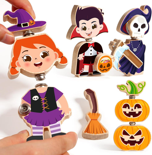 HUZU Halloween Snap Together Dress Up Building Blocks, Witch Vampire Skeleton Pumpkin Characters, STEM Gift for Kids