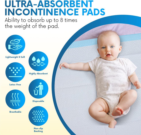 Healqu 50 Pack Disposable Baby Changing Pad Liners - Super Soft, Absorbent, Waterproof, 17x24 Inches