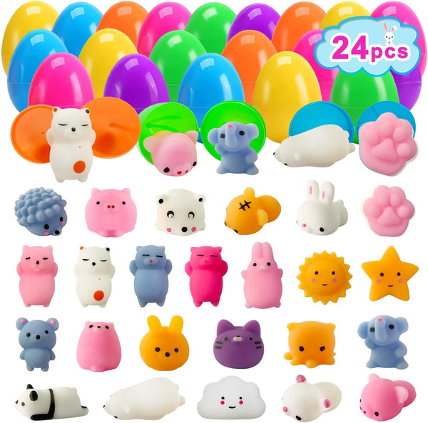 24 Pack Fillers Easter Eggs with Mochi Squishy Toys Surprise Mini Kawaii
