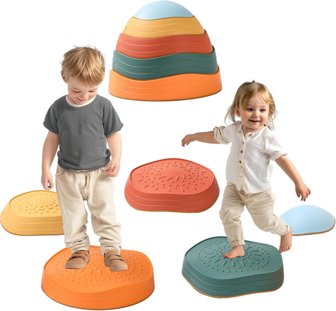 Balance Stepping Stones for Kids - 5pcs Non-Slip River Stones for Indoor & Outdoor Coordination Games, Ages 3-8+