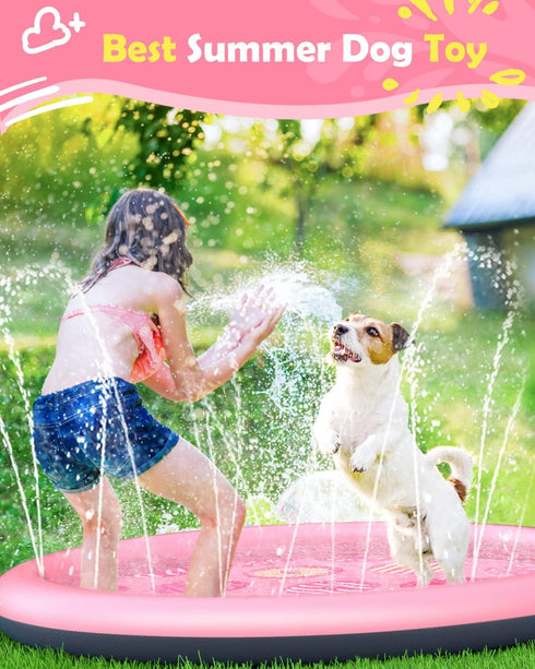 0.58 mm Summer 67in) Peteast Anti-Slip Pink Donut Print Splash Pad for Kids and Dogs Thicken Sprinkler Dog Pool