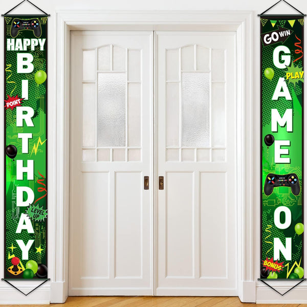 Blulu Game On Birthday Banner, Video Game Party Decorations, Happy Backdrop for Gamer Party Background