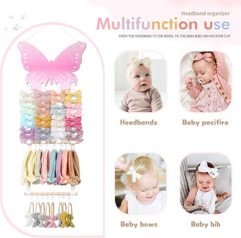 POVETIRE Bow Holder for Girls, Hair Accessories Organizer, Wall Hanging Storage for Nursery Toddler Room