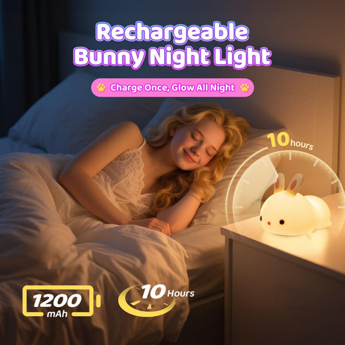 16 Stuff,1200mah Dimmable One Fire Night Light for Kids Bunny Toys, Colors Squishy Bunny Lamp, Soft Silicone Bunnies