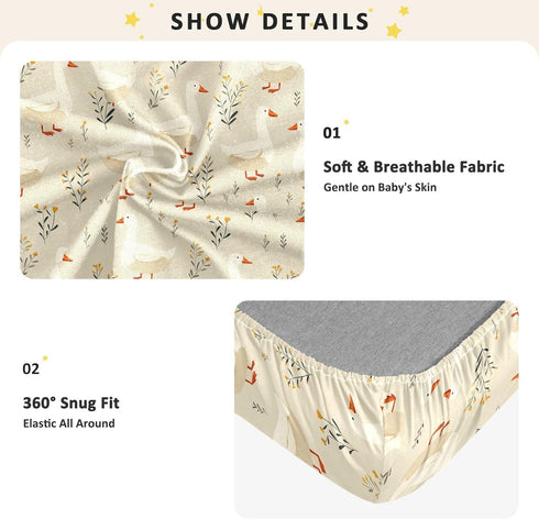 miaozhen 1 Pack 52x28 Cotton Baby Crib Sheets Comfy Breathable Cute Cartoon Garden Gooses Beige Unisex Child Crib