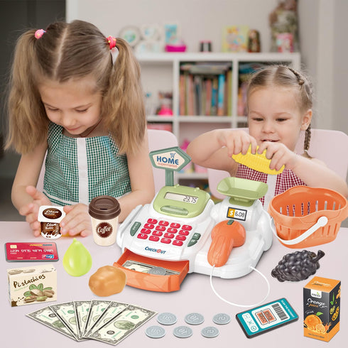 Sotodik 36PCS Cash Register Supermarket Shop Toys with Electronic Sounds,Working Scanner,Calculator,Credit Card
