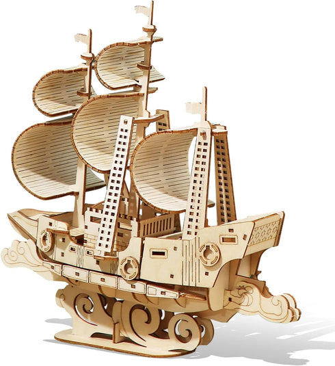 3D Wooden Sailboat Puzzle for Adults, Wood Block Puzzle Model Building Kit, Gift for Birthday/Father's Day
