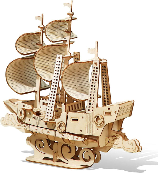 3D Wooden Sailboat Puzzle for Adults, Wood Block Puzzle Model Building Kit, Gift for Birthday/Father's Day