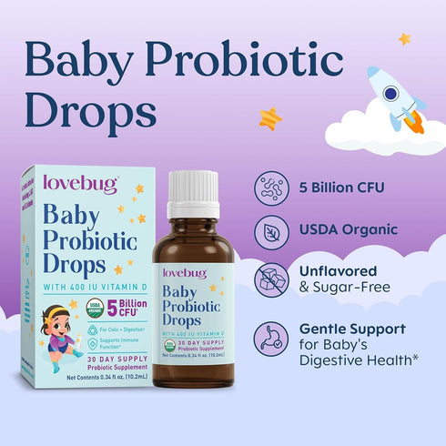 Immune (0-12 10ml LOVEBUG Baby Probiotic Drops - Organic Probiotics for Support and Baby Constipation & Colic Relief