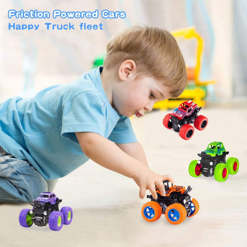 Monster Truck Toys, Friction Powered Toy Cars, Push and Go Vehicles for Kids, Best Christmas Birthday Gift 4-Pack