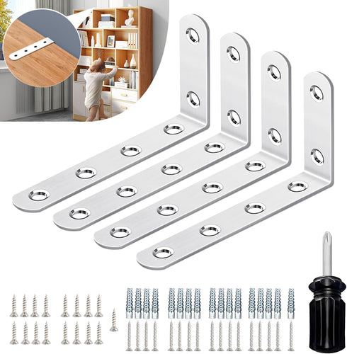 QualiForte Anti-Tip Furniture Anchors for Baby Proofing Heavy-Duty Wall Anchors to Secure Dresser,