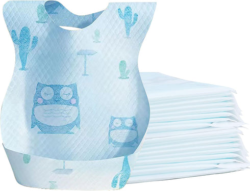 50pcs Disposable Bibs for Baby - Individual Wrapped Travel Bibs with Crumb Catcher for Self Feeding