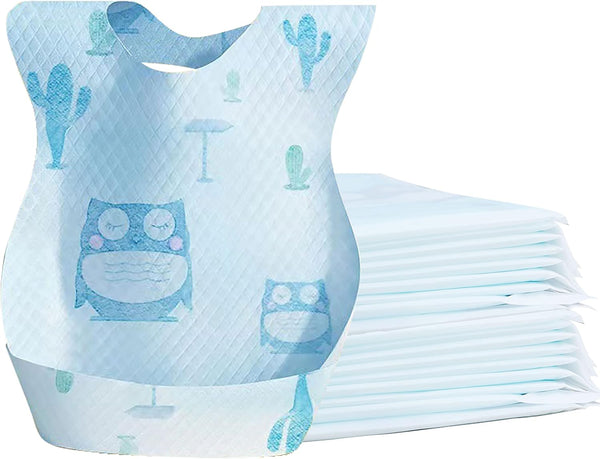 Baby Disposable Bibs, Travel Feeding Bib 25pcs, Leakproof Liner with Food Catcher Pocket for 6-18 Months