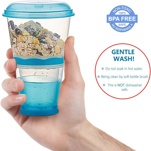 INOGIH Portable Cereal On the Go Cups with Spoon (Blue) - Breakfast Drink-Cup Cereal To-Go Container