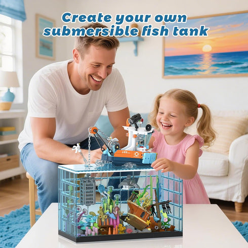 NERCISU Set, Set 8-12+ Adults(830PCS) Fish Tank Building Blocks Aquarium Building with LED Lights, Including Ocean