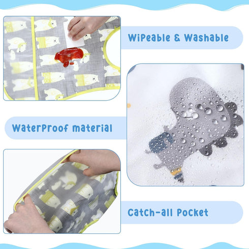 24 6 36 Jeyiour Pcs Baby Waterproof Bibs with Food Catcher Adjustable Snaps Plastic Feeding Bibs for Toddlers
