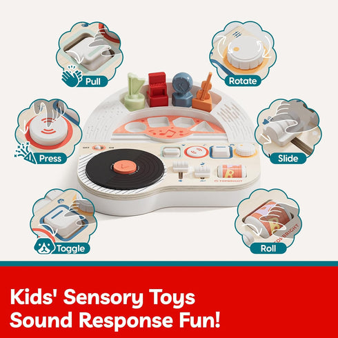 14 18M+ TOP BRIGHT DJ Music Busy Board - Wooden Toddler Toys for Boys and GirlsMontessori Sensory Toy with Activities