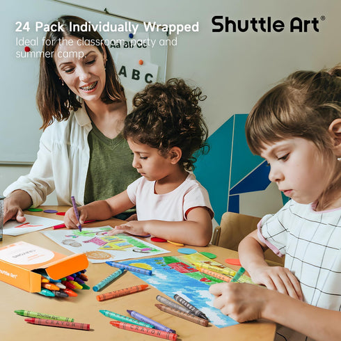 Set 40 24 960 Count Shuttle Art Crayons Bulk - Boxes of Assorted Colors, Durable & Non-Toxic Teacher-Quality Crayons