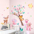 Supzone Jungle Animals Tree Wall Decals Pink Elephant Giraffe Wall Stickers for Kids Girls Bedroom Living Room Baby