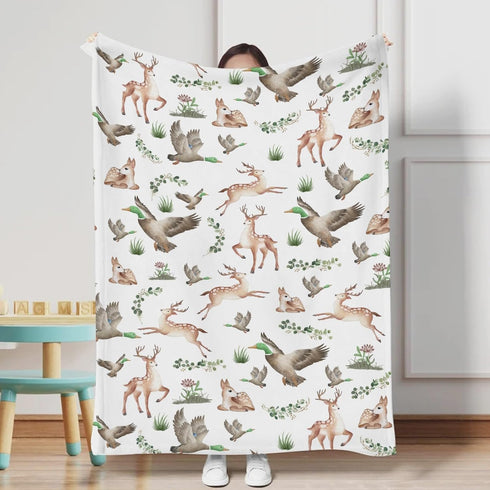 Baby Hunting Woodland Animals Blanket for Girls & Boys, Wild Animals Swaddle Blankets, Soft Warm Receiving 30x40inch