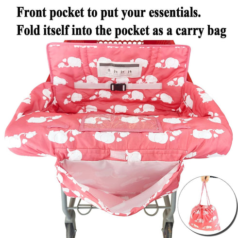 2-in-1 Shopping Cart and High Chair Cover for Baby, Padded Cover, Fold'n Roll Style, Portable with Carry Bag (Pink
