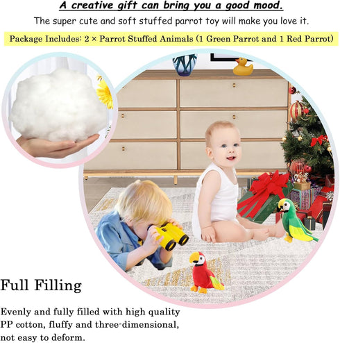 2PCS 7.9" Parrot Stuffed Animal Plush Bird Toy Cute Doll Gifts for Girls Boys